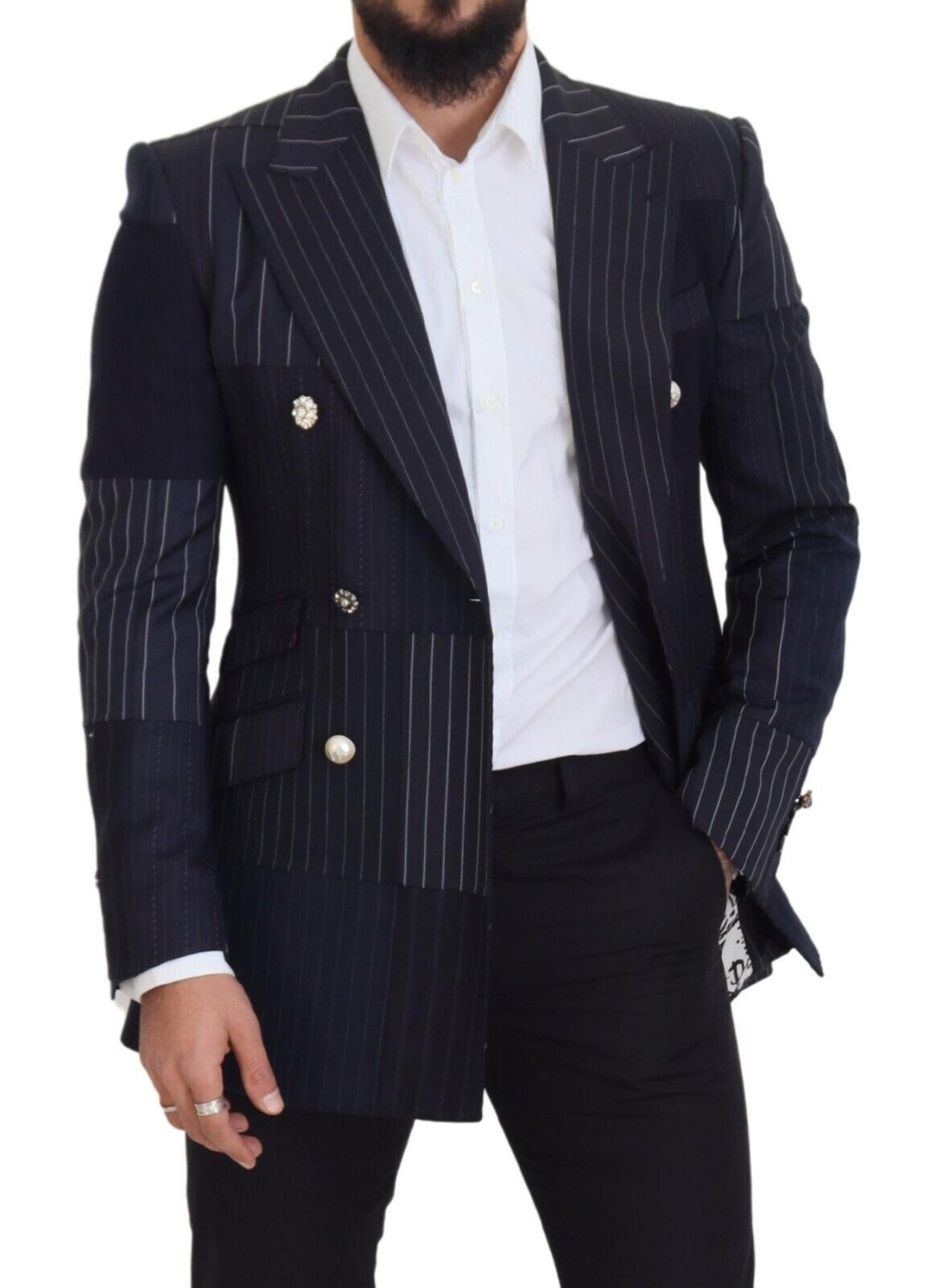 Dolce & Gabbana Navy Blue Double Breasted Slim Fit Blazer