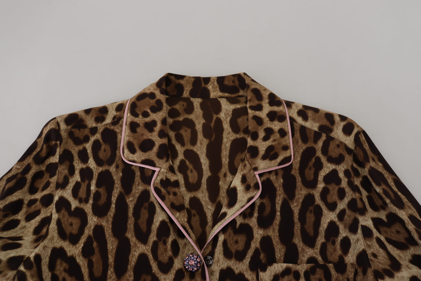 Dolce & Gabbana Elegant Silk Leopard Print Collared Top