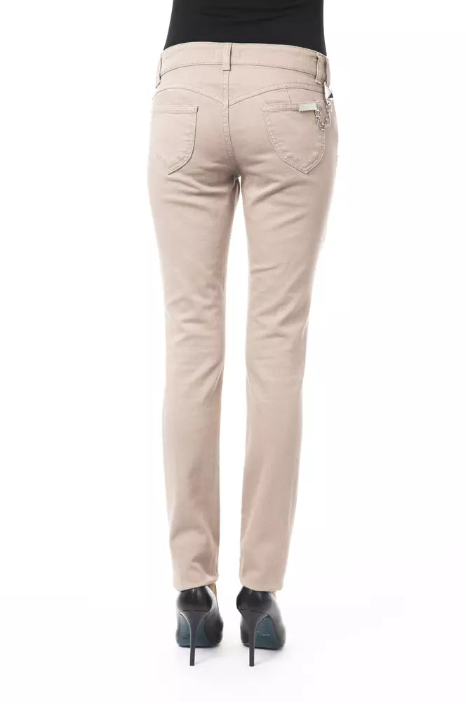 BYBLOS Beige Cotton Women Pant with Back Pocket Chain