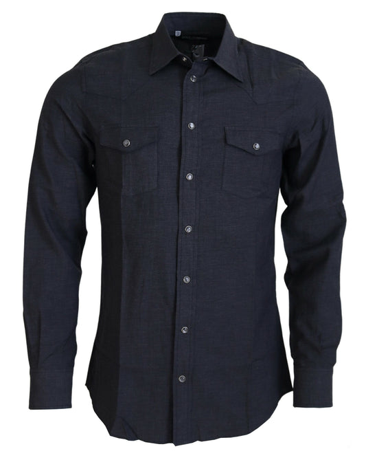 Dolce & Gabbana Elegant Gray Cotton Collared Shirt