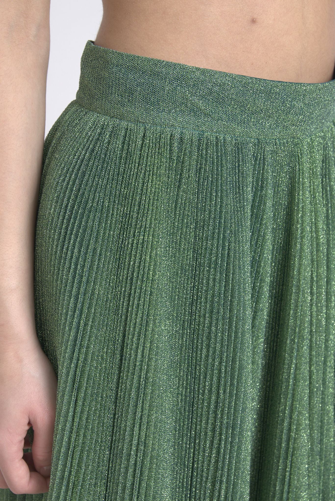 Dolce & Gabbana Enchanting Metallic Green Pleated A-Line Skirt