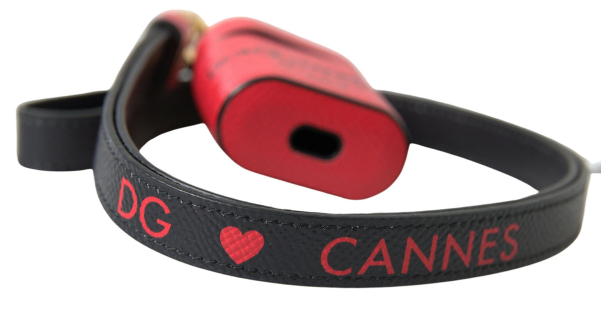 Dolce & Gabbana Red Black Calf Leather Logo Print Strap Airpods Case