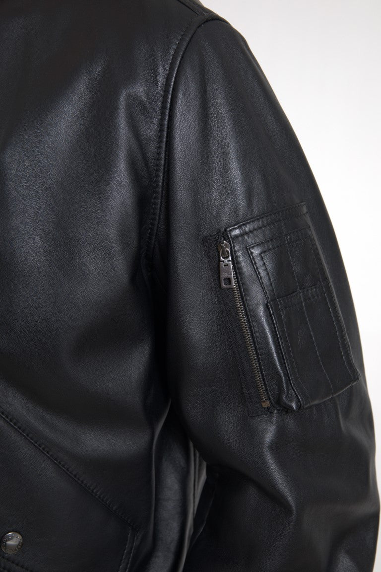 Dolce & Gabbana Elegant Black Leather Bomber Jacket