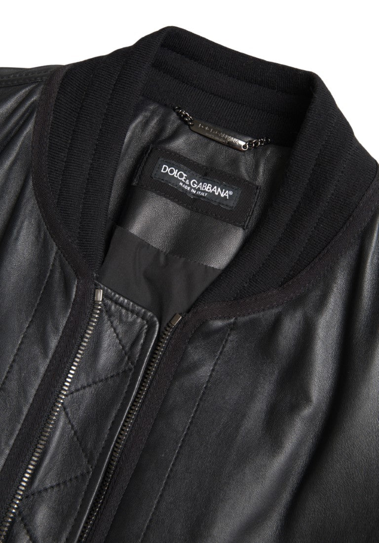 Dolce & Gabbana Elegant Black Leather Bomber Jacket