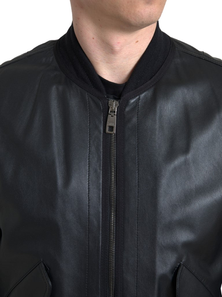 Dolce & Gabbana Elegant Black Leather Bomber Jacket