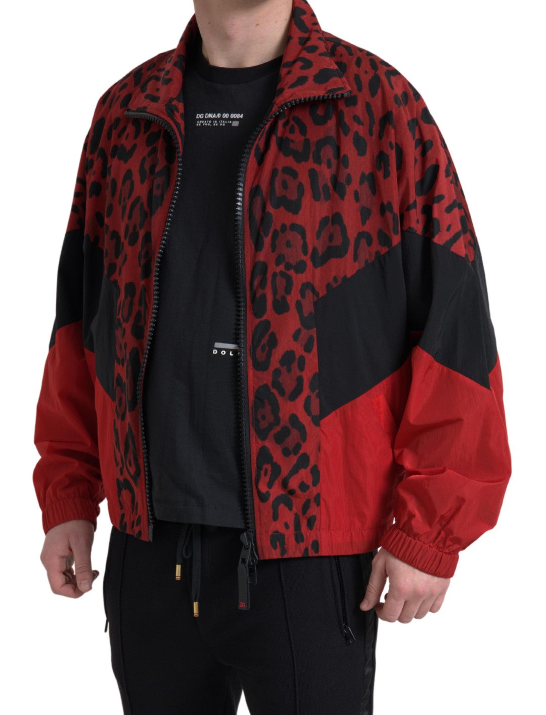 Dolce & Gabbana Red Leopard Zip Sweater Jacket