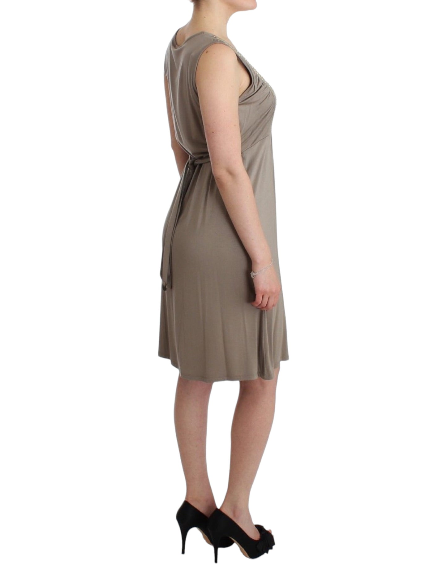 Roccobarocco Studded Sheath Knee-Length Dress in Beige