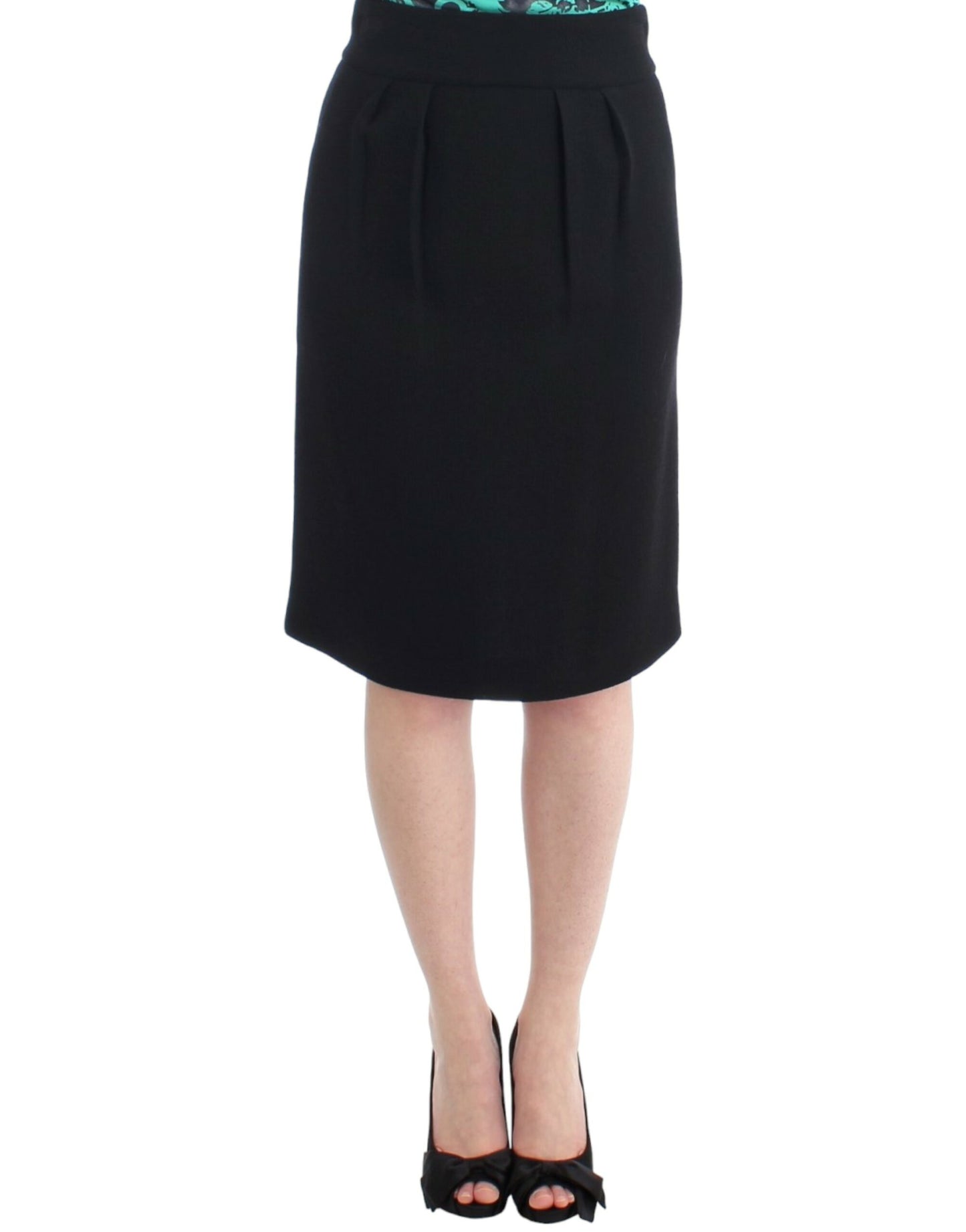 Cavalli Elegant Black Wool Pencil Skirt