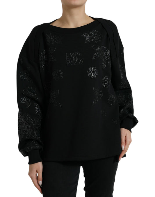 Dolce & Gabbana Elegant Black Floral Applique Sweater