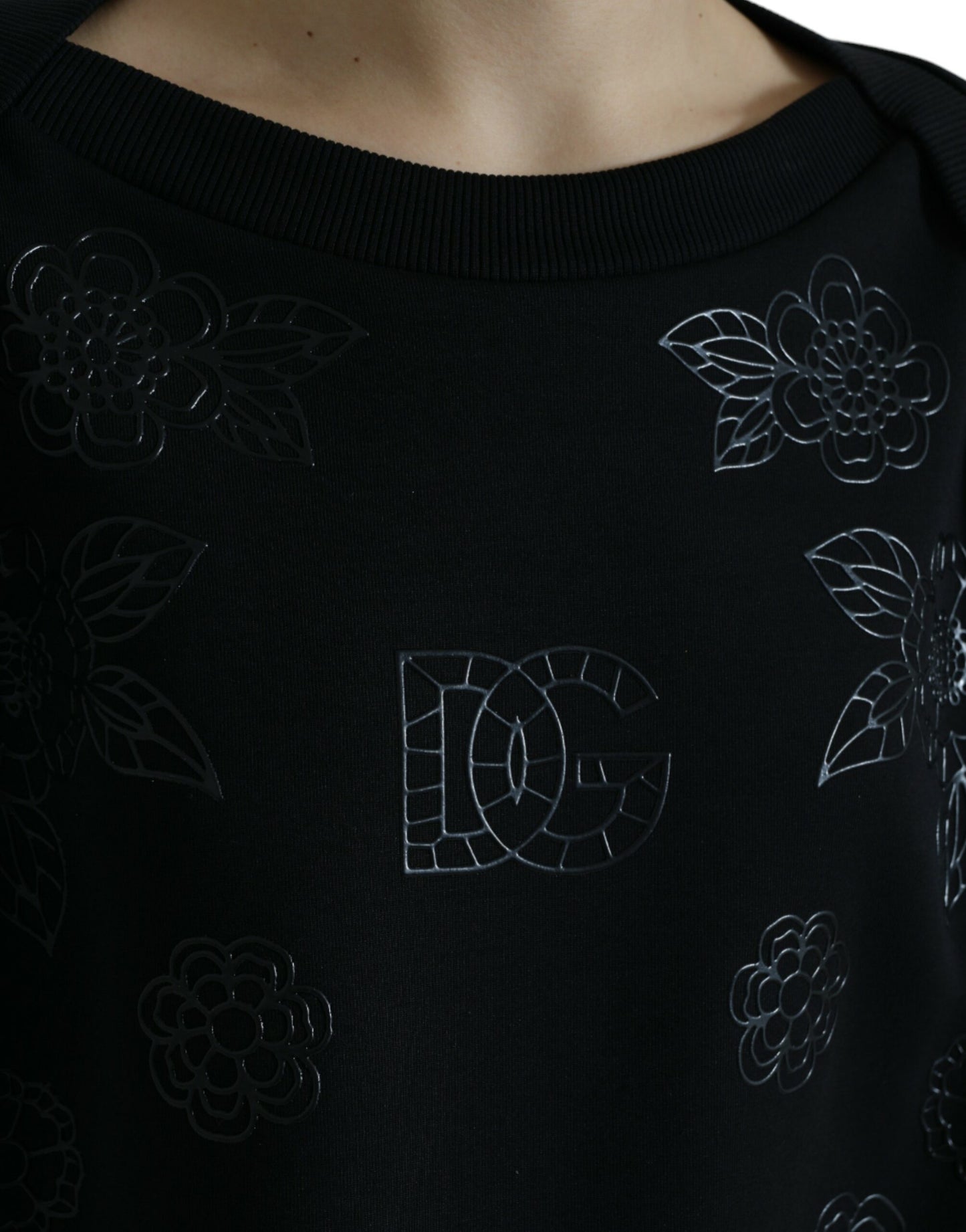 Dolce & Gabbana Elegant Black Floral Applique Sweater