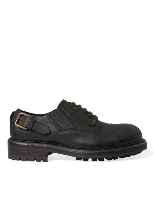 Dolce & Gabbana Brown Leather Lace Up Derby Men Dress Shoes