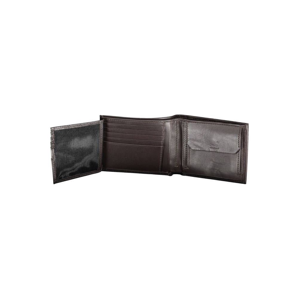 Calvin Klein Elegant Brown Leather Dual-Compartment Wallet