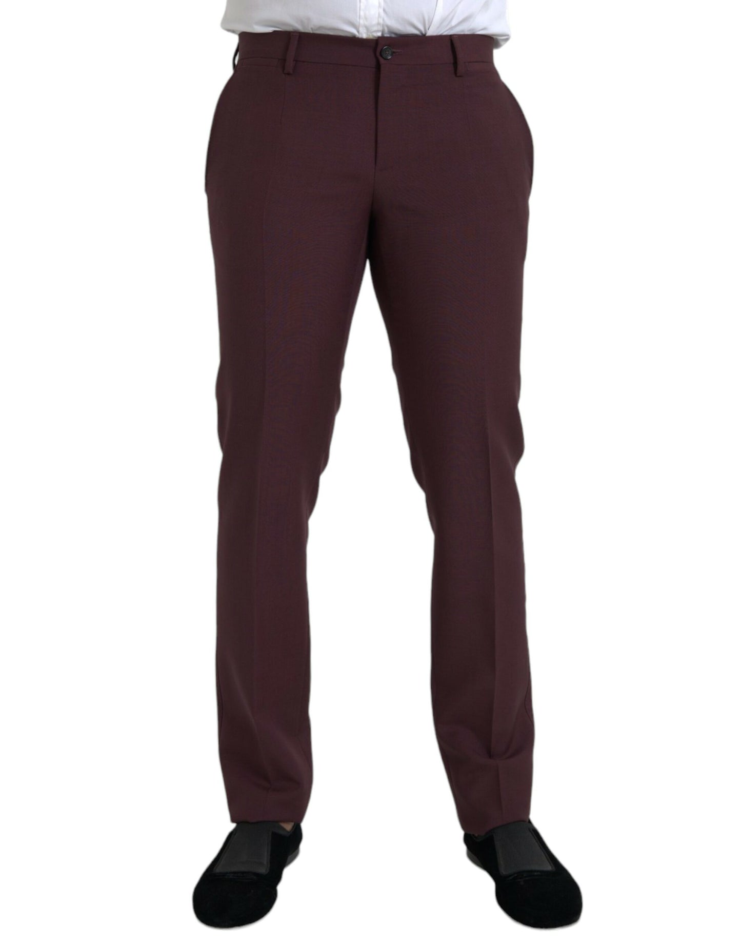 Dolce & Gabbana Maroon Wool Men Slim Fit Dress Pants