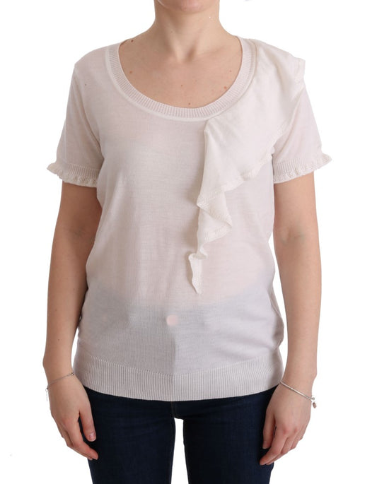 MARGHI LO' White 100% Lana Wool Top Blouse T-shirt
