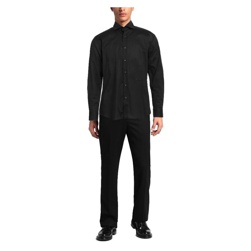 Aquascutum Elegant Black Cotton Shirt with Logo Embroidery