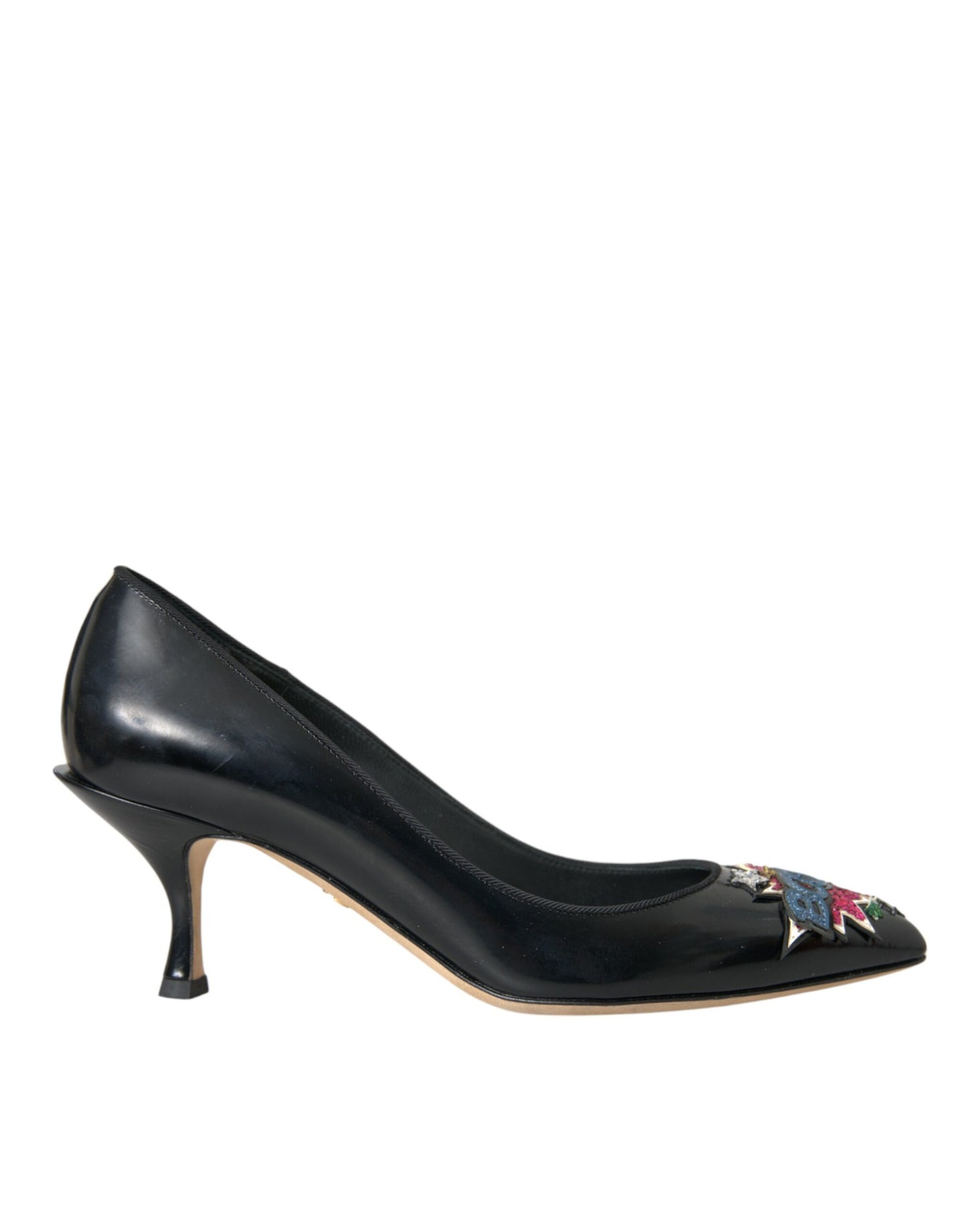 Dolce & Gabbana Black Leather BOOM Patch Heels Pumps Shoes