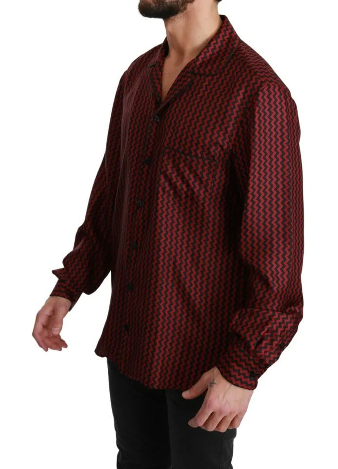 Dolce & Gabbana Black Red Zigzag Pattern Casual Shirt