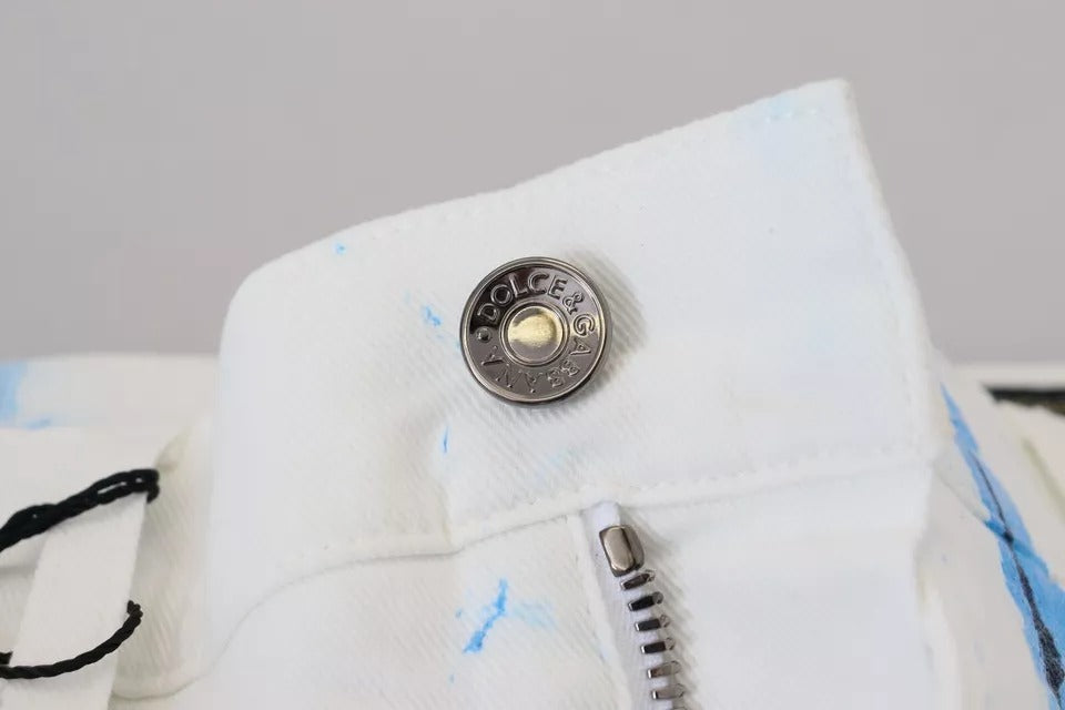 Dolce & Gabbana White Blue Cotton Skinny Denim Jeans
