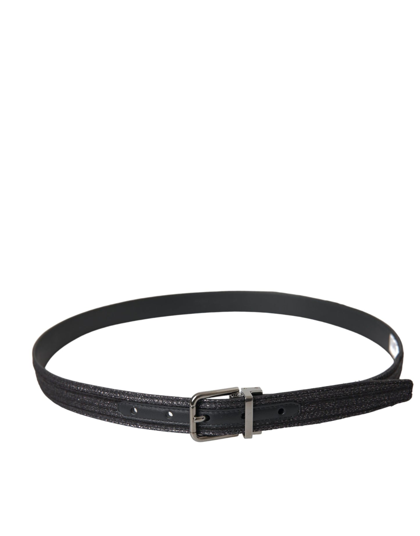 Dolce & Gabbana Black Jacquard Stripes Silver Metal Buckle Belt