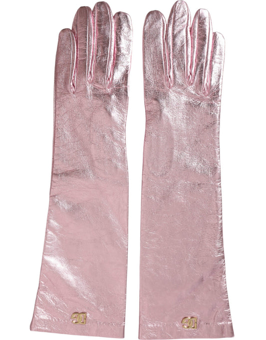 Dolce & Gabbana Pink Laminated Logo Mid Arm Length Gloves