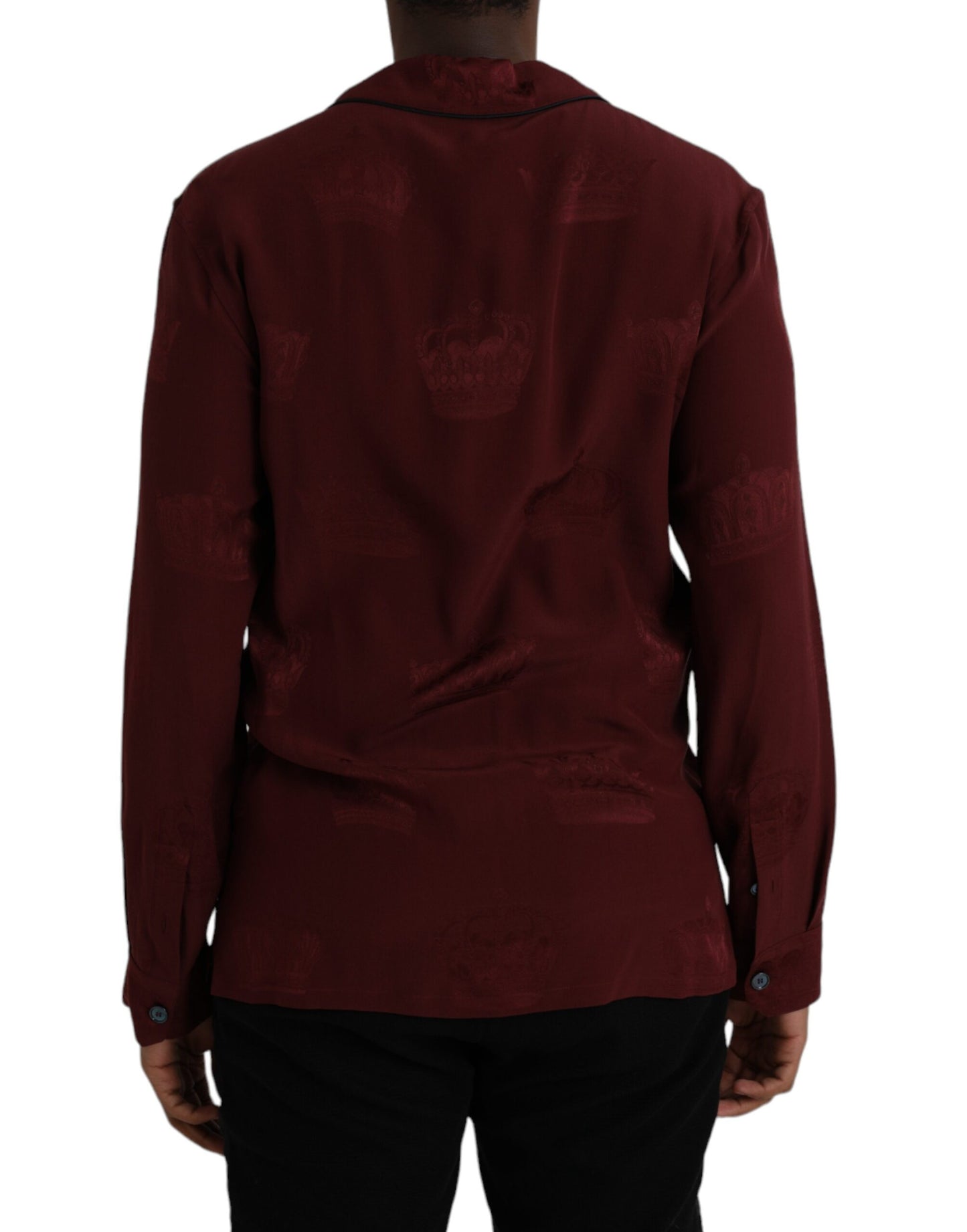 Dolce & Gabbana Maroon Crown Jacquard Silk Long Sleeve Shirt