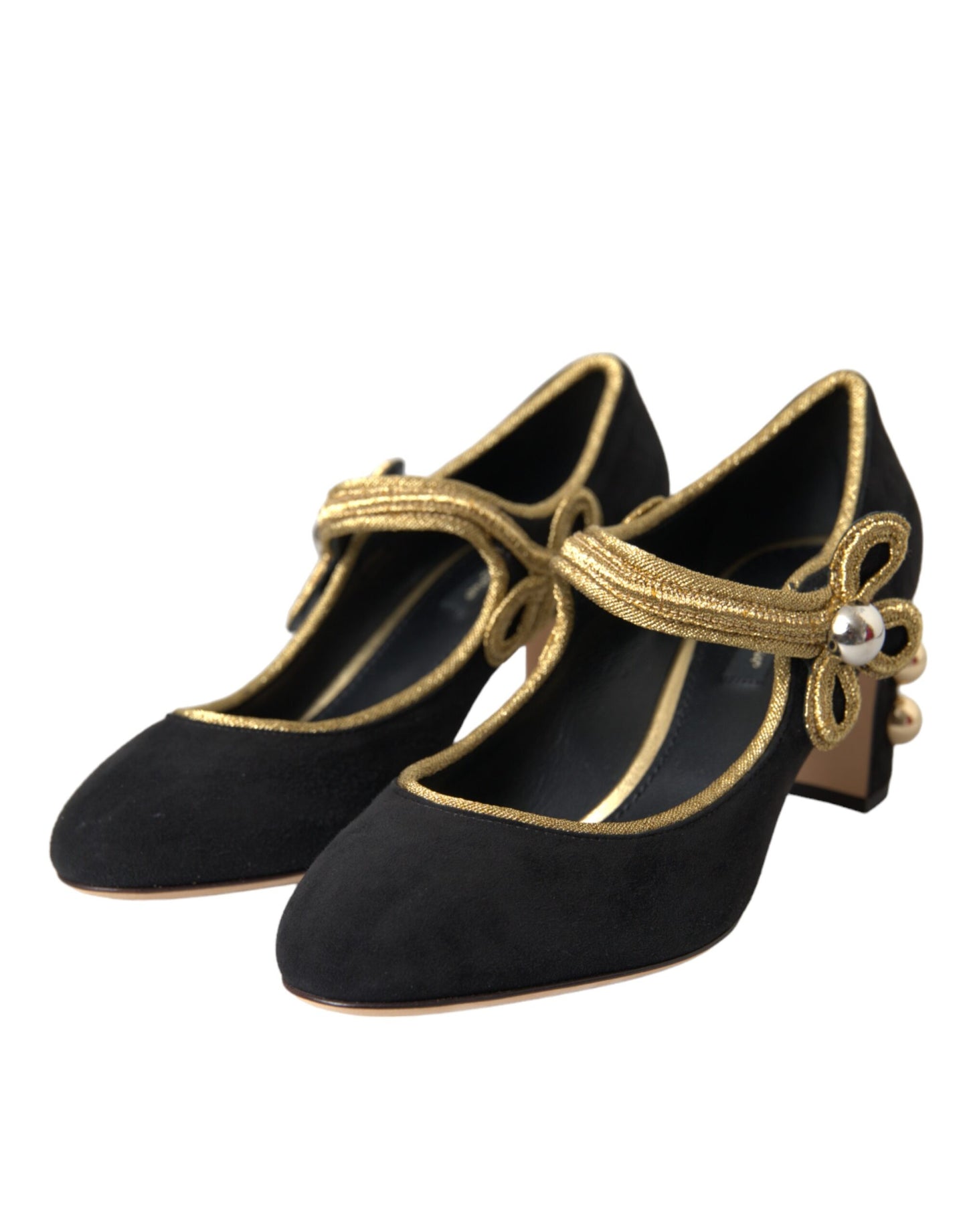 Dolce & Gabbana Black Suede Gold Mary Janes Heels Pumps Shoes