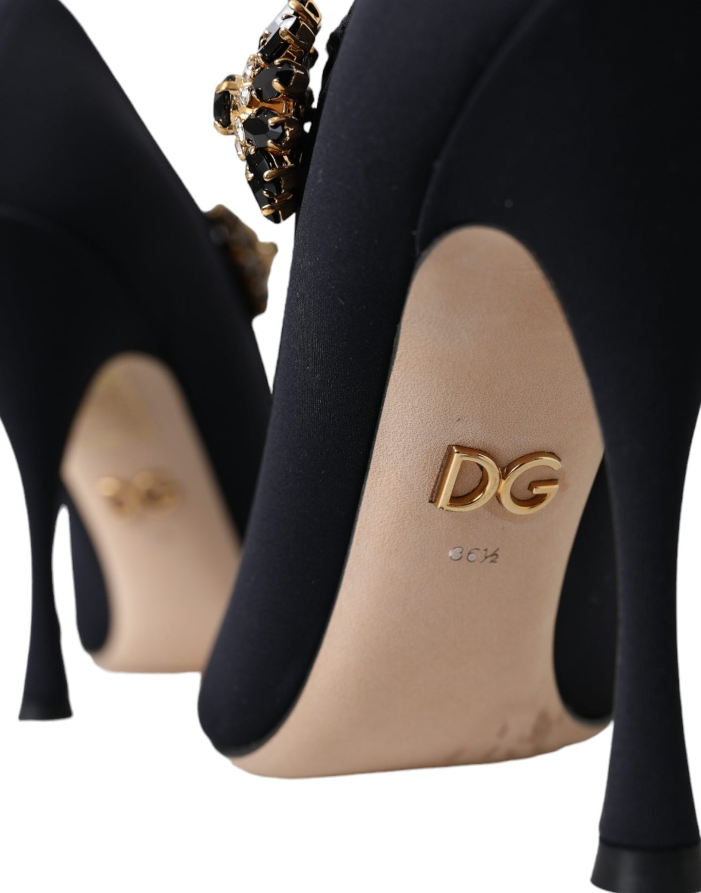 Dolce & Gabbana Black Mary Jane Jersey Crystal Pumps Shoes