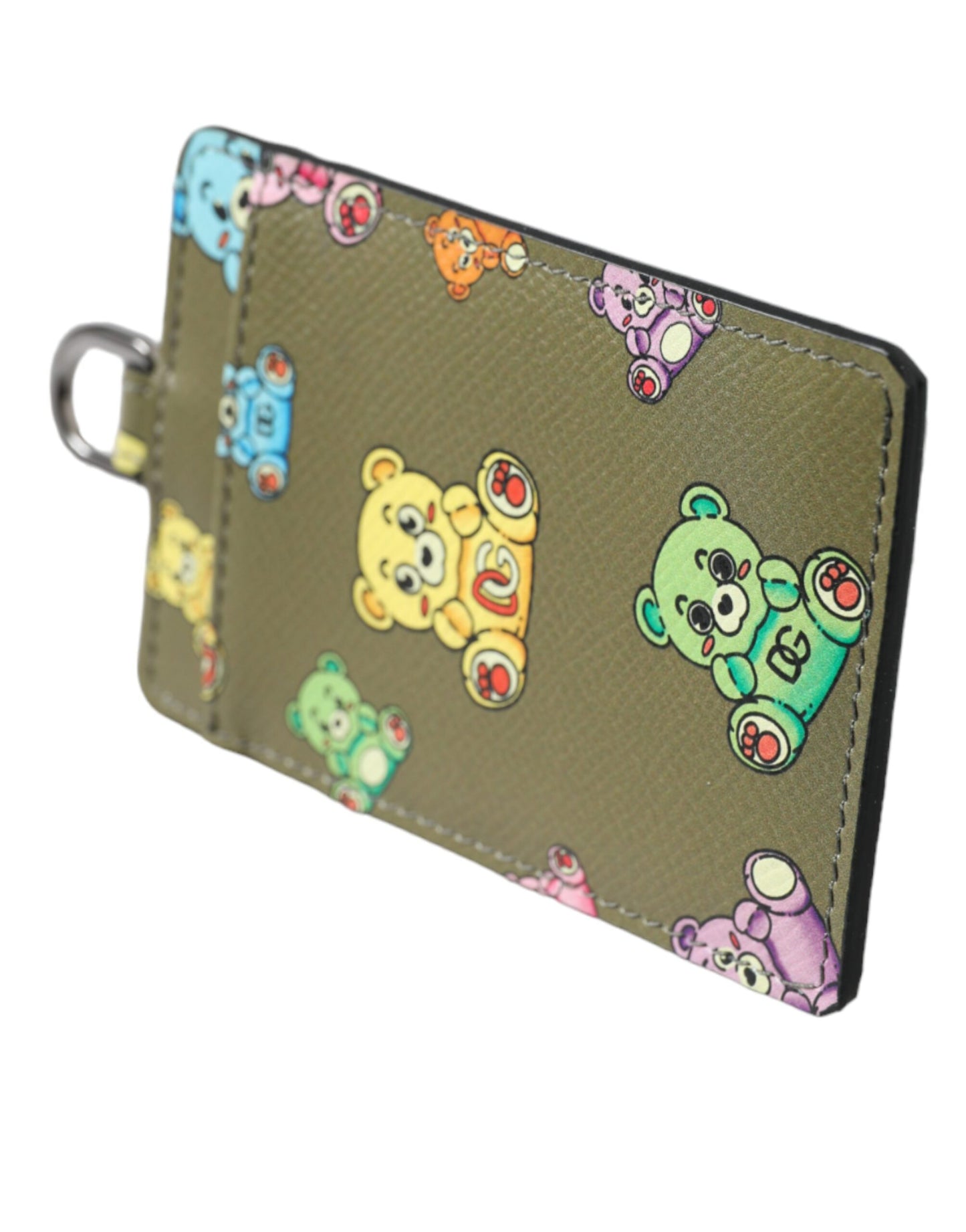 Dolce & Gabbana Army Green Teddy Bear Leather Women Card Holder Wallet