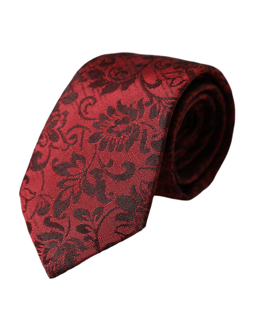 Dolce & Gabbana Red Floral Brocade Silk Adjustable Men Tie