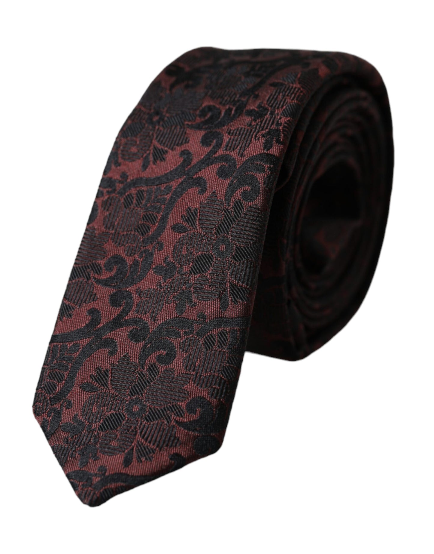 Dolce & Gabbana Maroon Floral Fantasy Silk Adjustable Men Tie