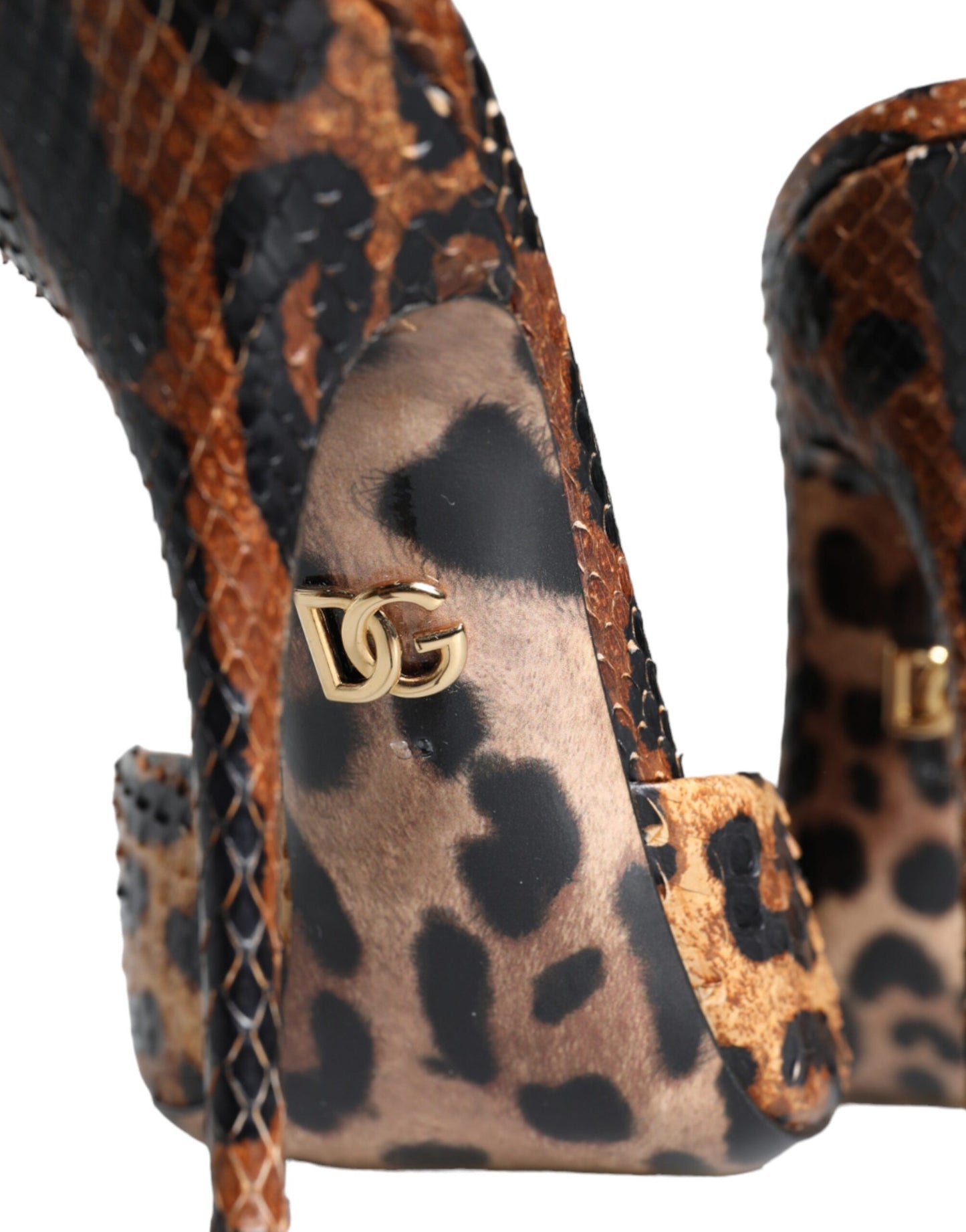 Dolce & Gabbana Brown Leopard Leather Slides Heels Sandals Shoes