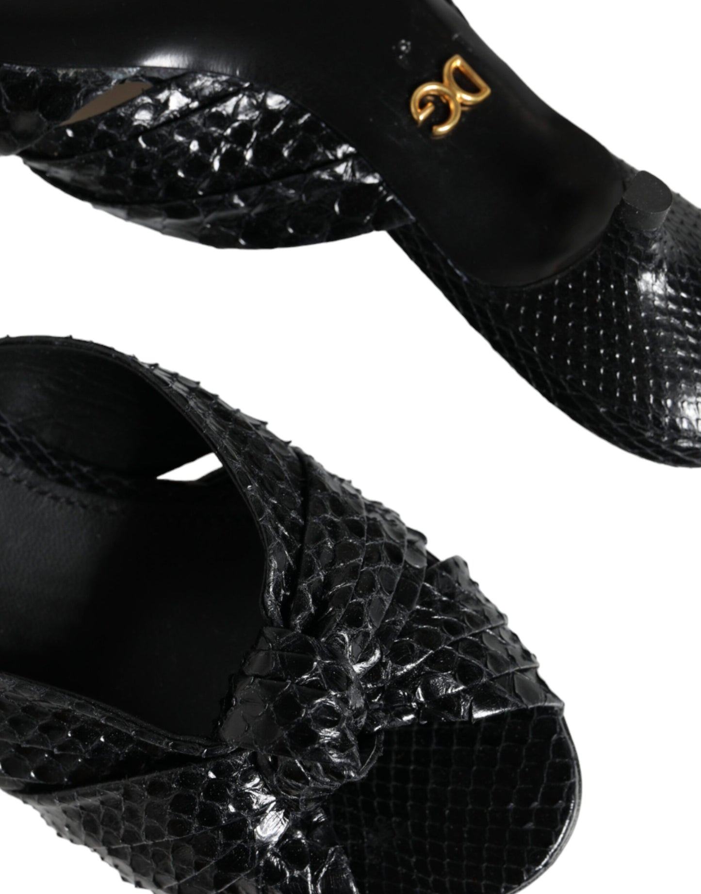 Dolce & Gabbana Black Leather Heels Slides Sandals Shoes