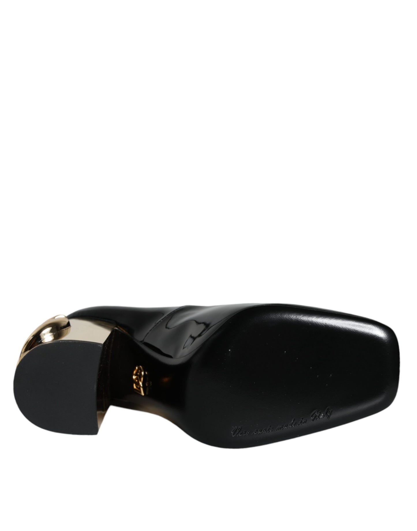 Dolce & Gabbana Black Gold Patent Leather Logo Heels Pumps Shoes