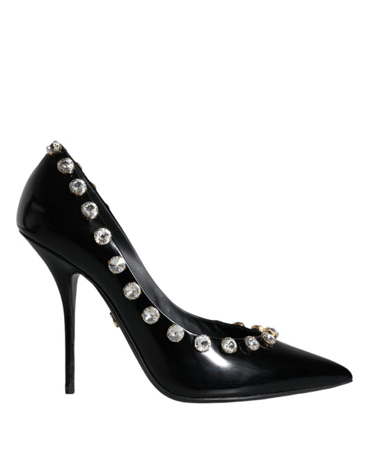 Dolce & Gabbana Black Crystals Leather High Heels Pumps Shoes