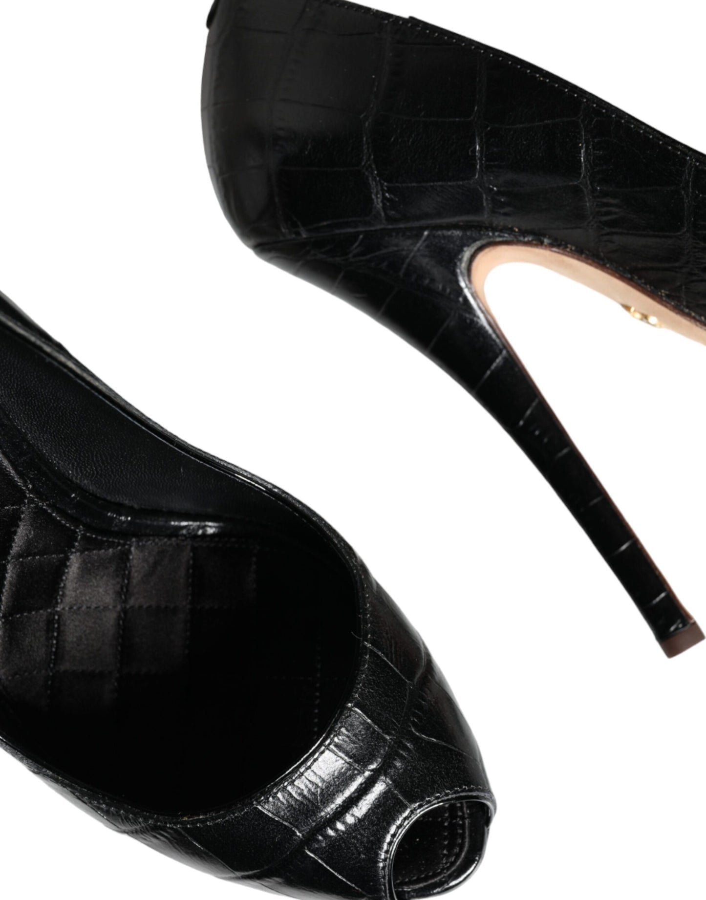 Dolce & Gabbana Black Leather Platform Heels Pumps Shoes