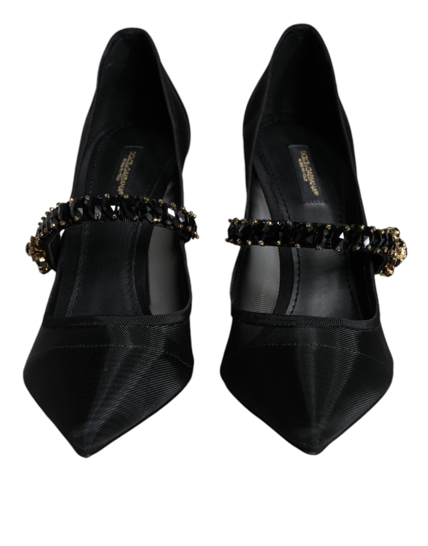 Dolce & Gabbana Black Mesh Mary Jane Crystal Heel Pumps Shoes