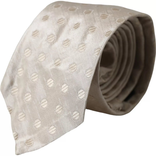 Dolce & Gabbana Beige Dotted Silk Classic Adjustable Men Tie