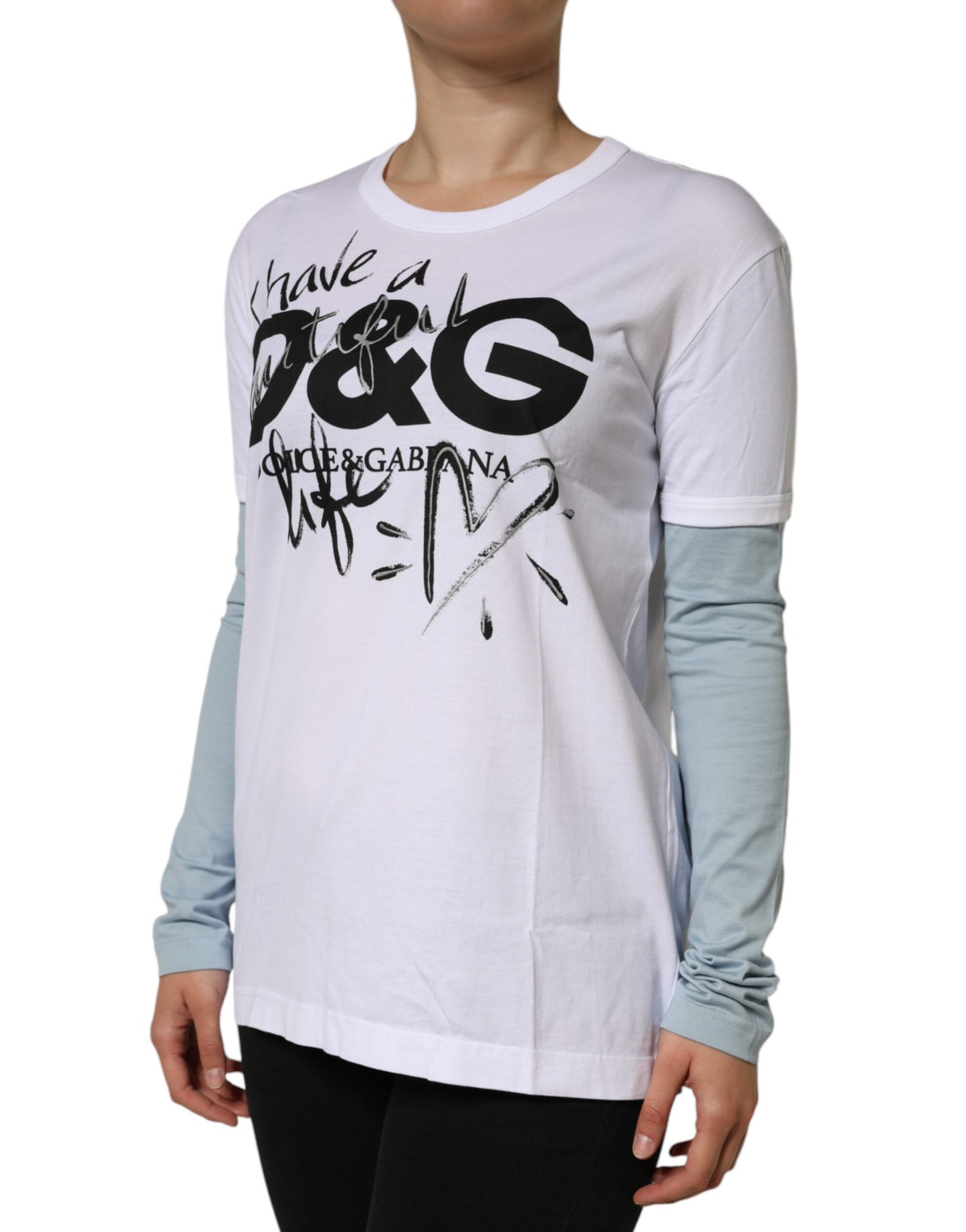 Dolce & Gabbana White Cotton Logo Print Round Neck T-shirt