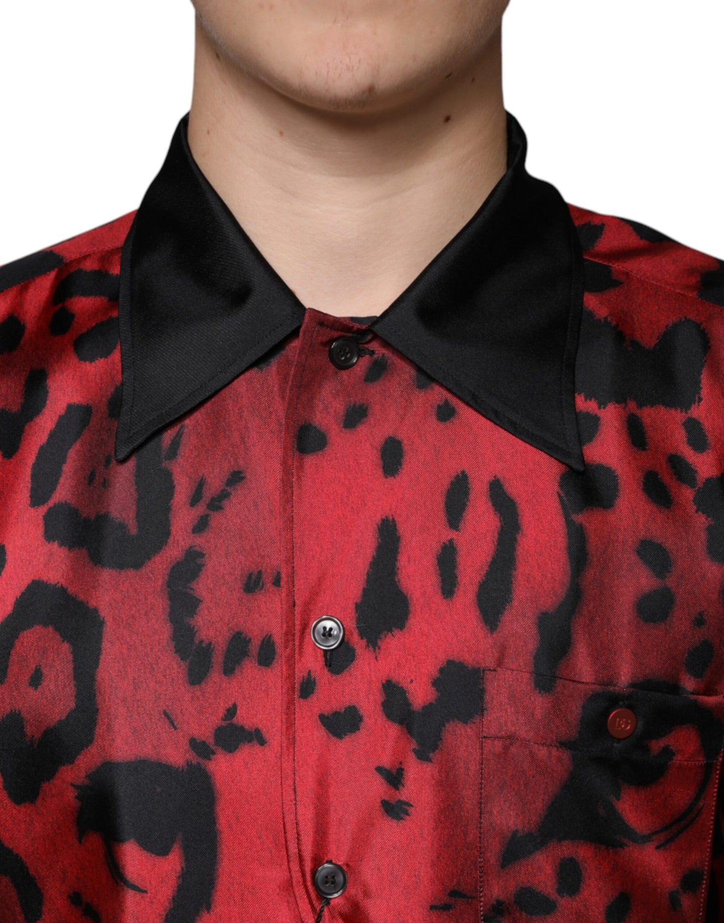 Dolce & Gabbana Red Leopard Silk Button Down Casual Shirt