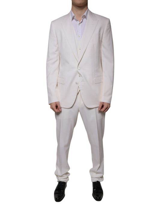 Dolce & Gabbana White Wool Silk 3 Piece SlimFit Formal Suit