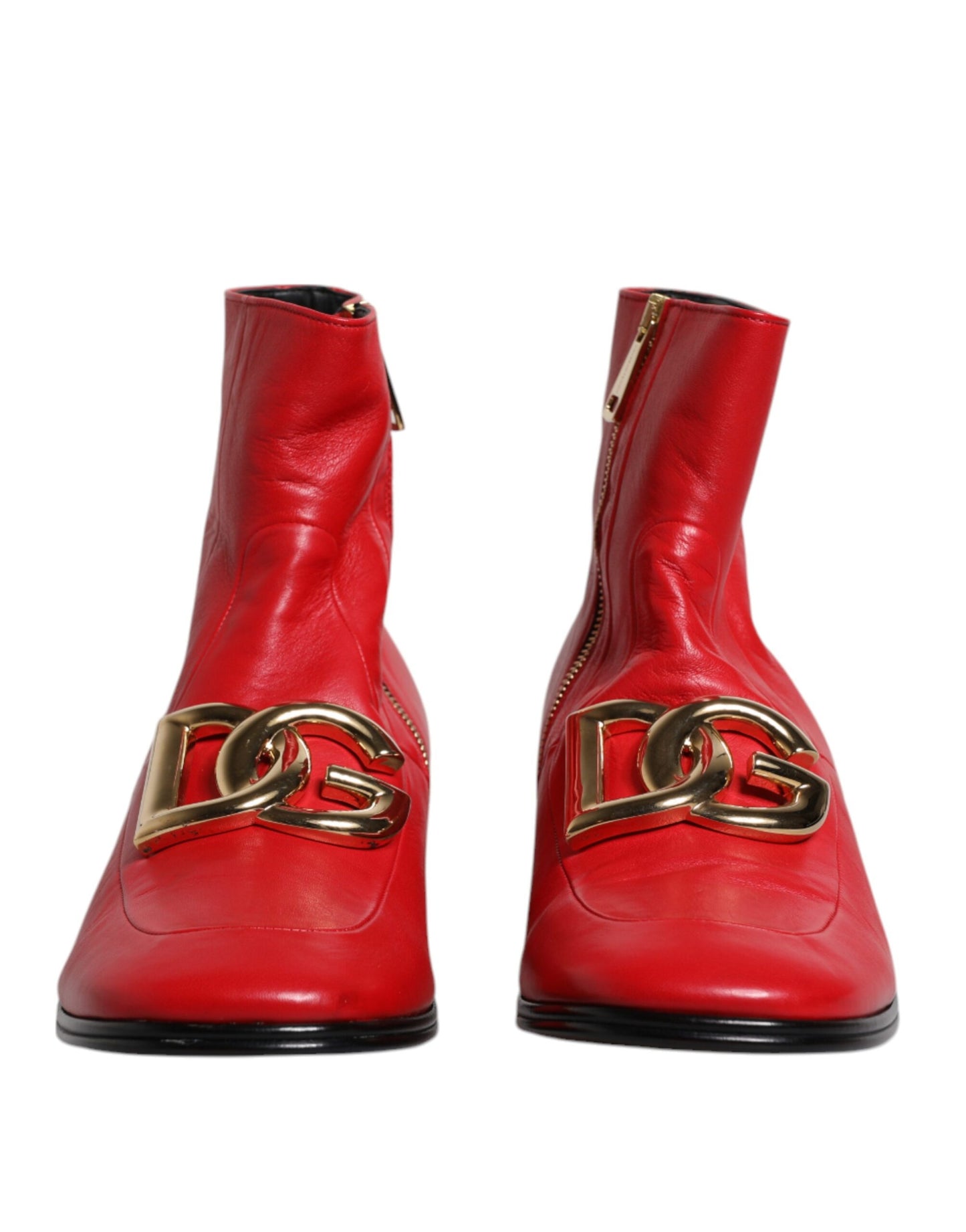 Dolce & Gabbana Red Leather Logo Chelsea Ankle Boots Shoes