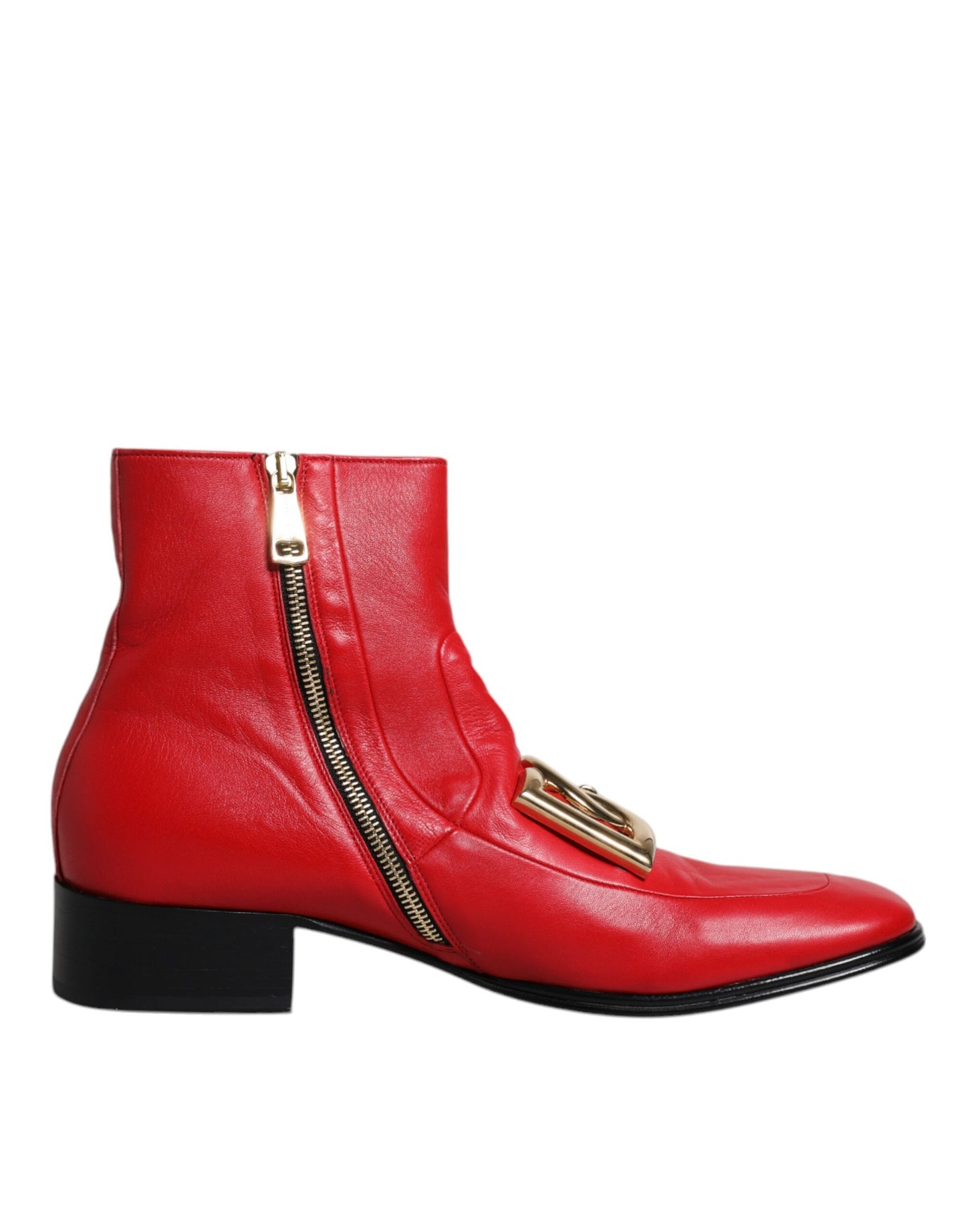 Dolce & Gabbana Red Leather Logo Chelsea Ankle Boots Shoes