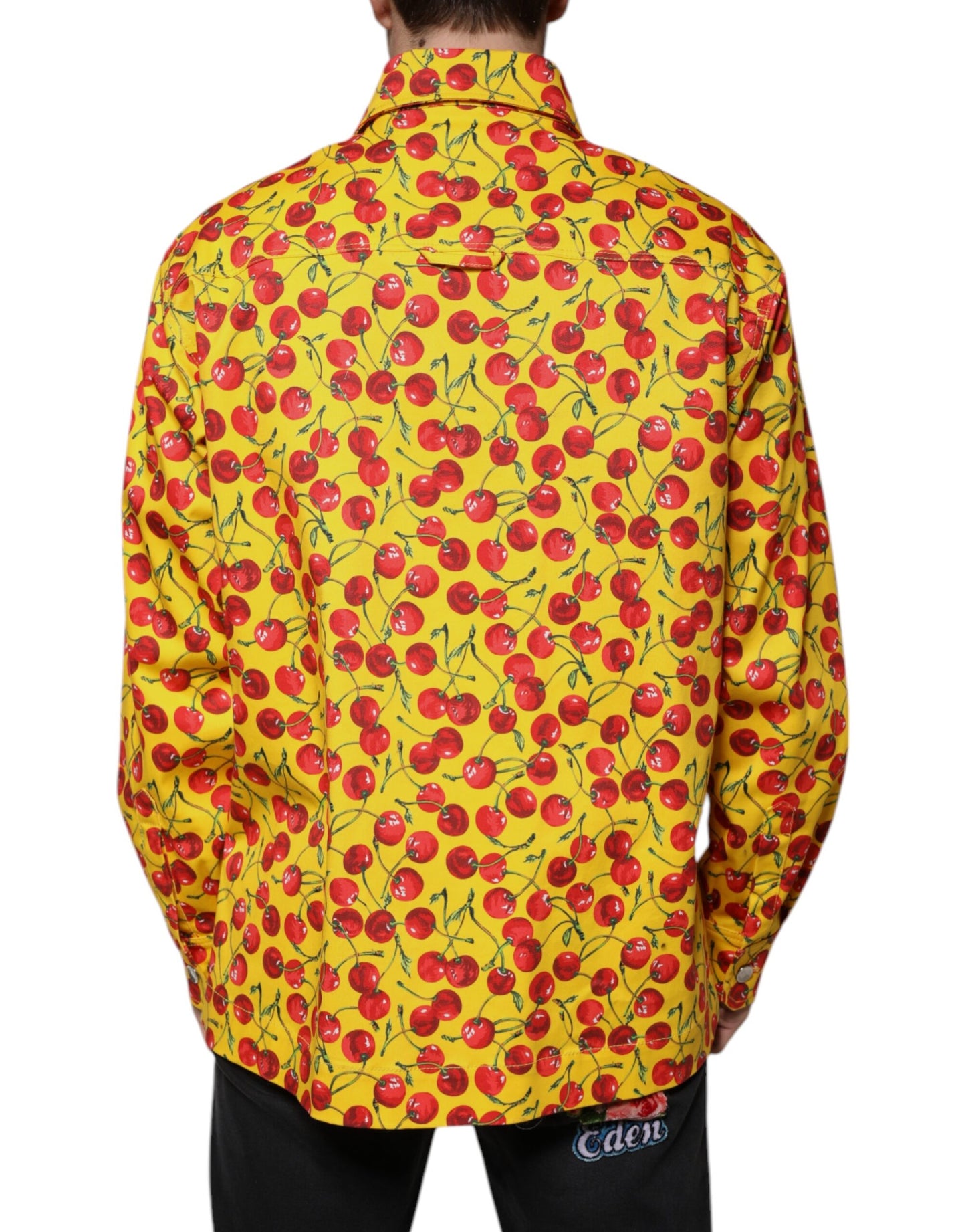 Dolce & Gabbana Yellow Cherry Button Down Men Casual Shirt