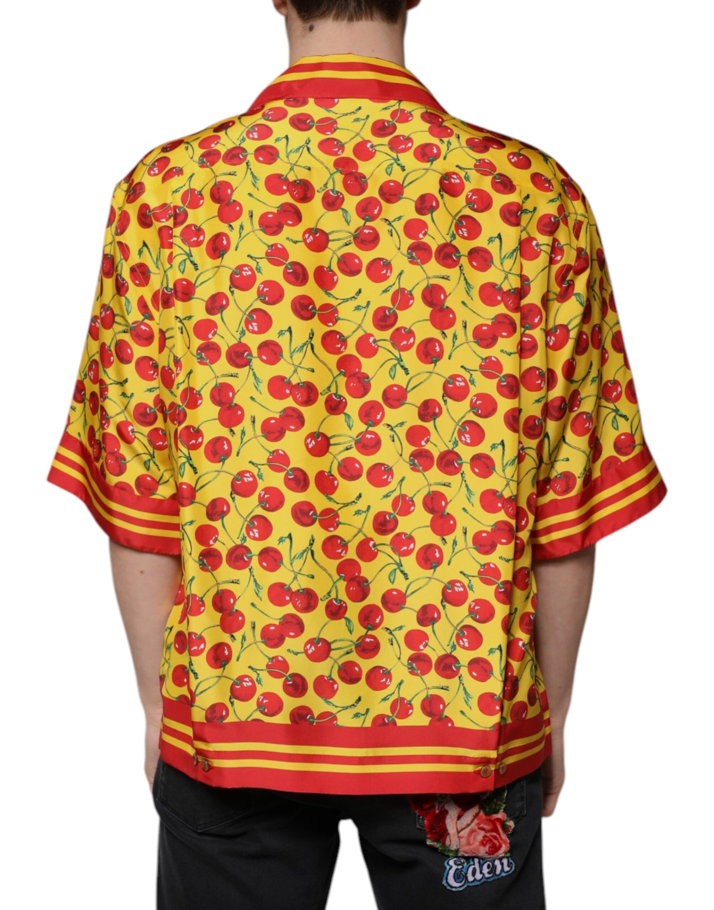 Dolce & Gabbana Yellow Cherry Button Down Silk Casual Shirt