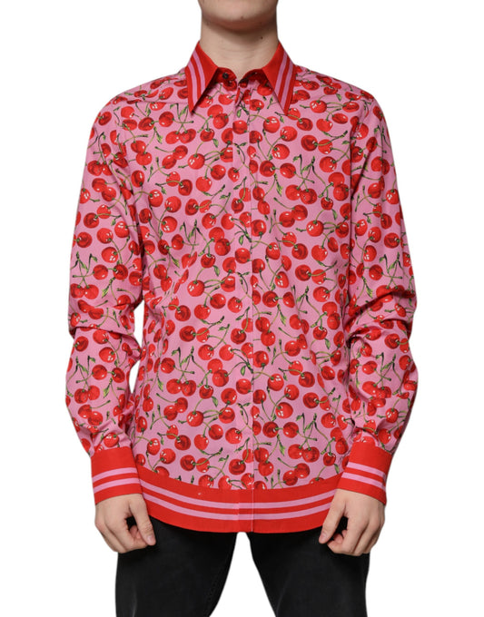 Dolce & Gabbana Pink Cherry Cotton Formal MARTINI Dress Shirt