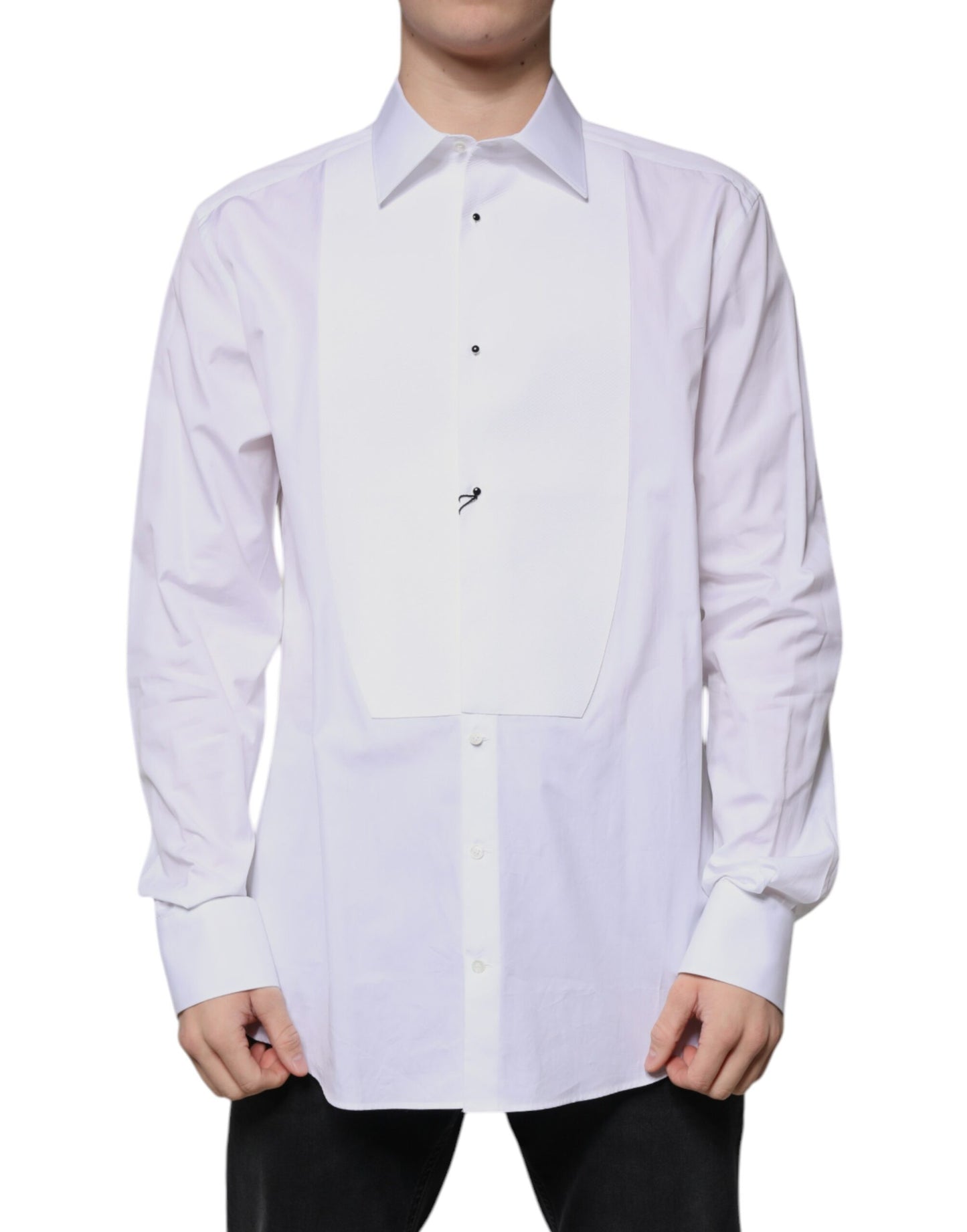 Dolce & Gabbana White Bib Cotton Poplin GOLD Formal Shirt