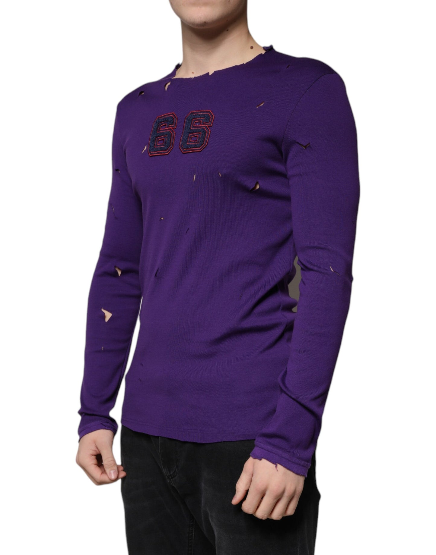 Dolce & Gabbana Purple Cotton Round Neck Pullover Men Sweater