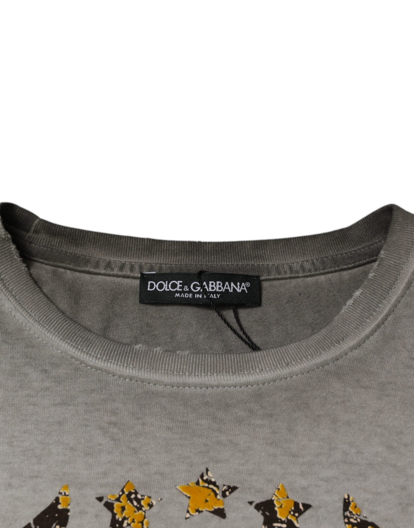 Dolce & Gabbana Gray Printed Cotton Crewneck Pullover Sweater