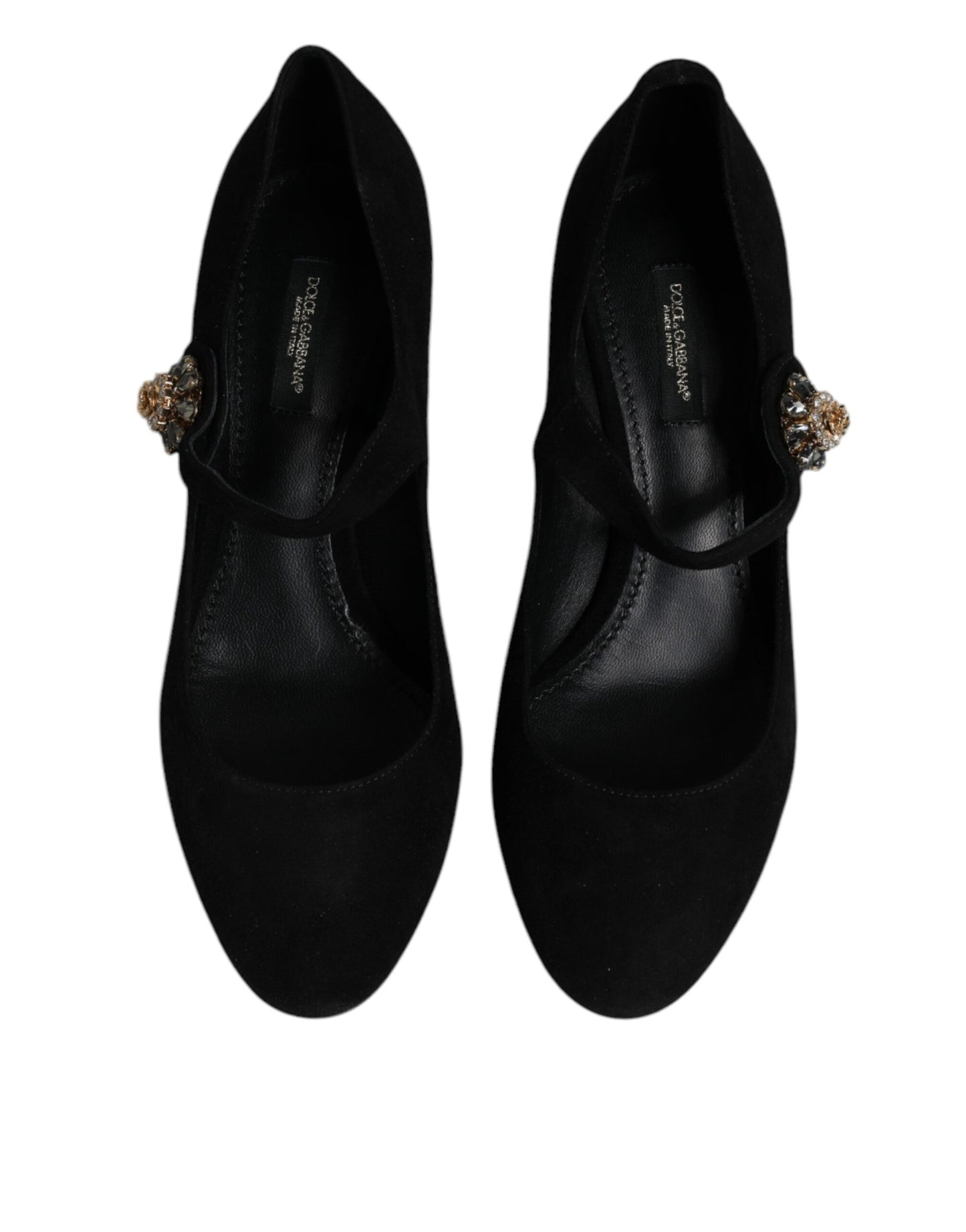 Dolce & Gabbana Black Suede Crystal Mary Jane Heels Shoes