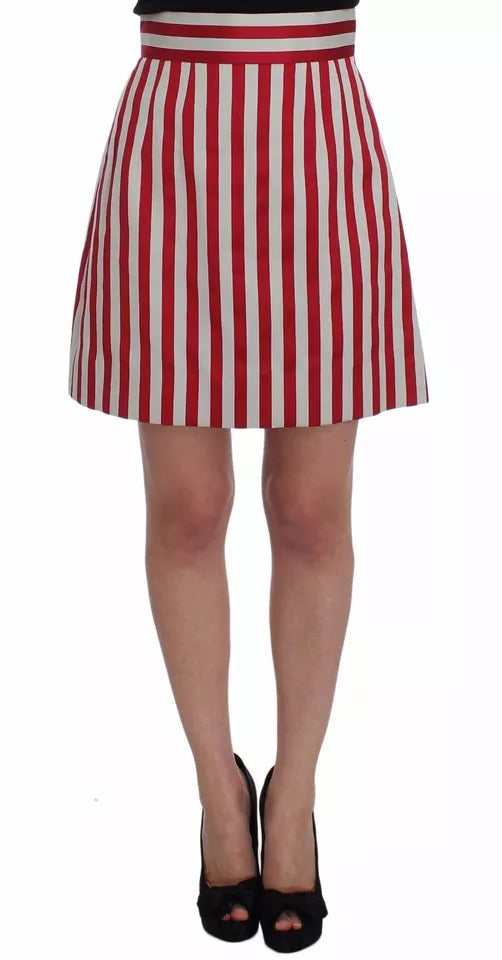 Dolce & Gabbana Silver Red Striped Above Knees Skirt